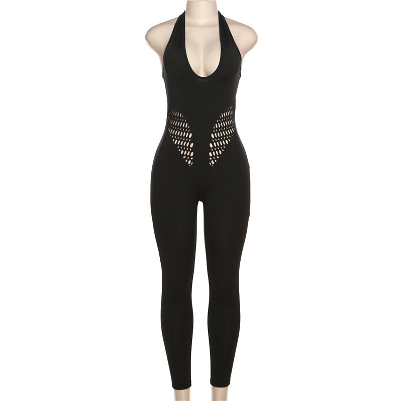 Gymdolphins 2024 Spring Summer New Black Halterneck Hollow Waist Tight Fitting Jumpsuits For Women Yoga Fitness Jump Suit Black