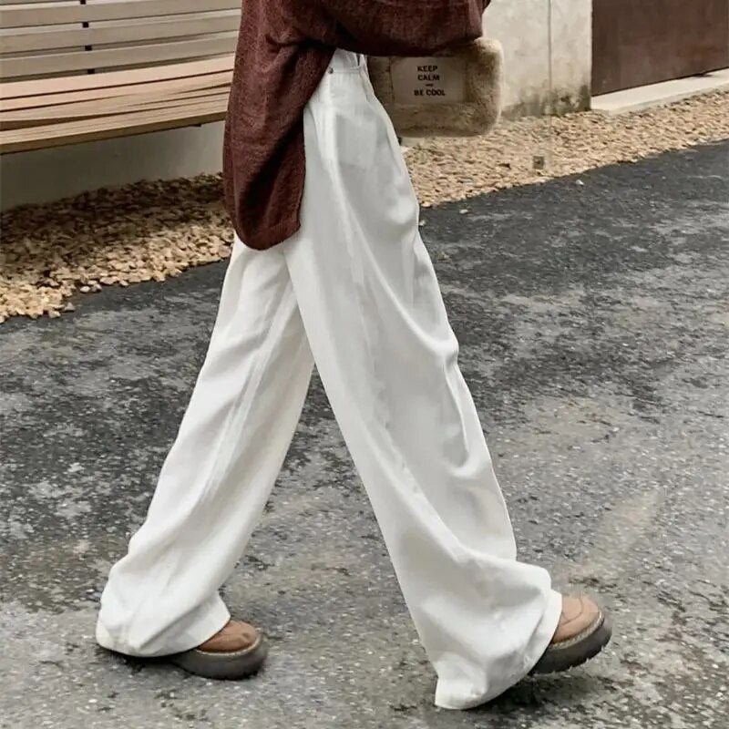 H.sa 2024 Woman Jeans Casual High Waist Wide Leg Denim Trousers Long White Pants Streetwear Vintage Harajuku Straight Pants