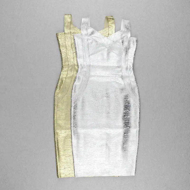 New Slip Gold Print Rayon Bandage Dress Foiling Sexy Celebrity Bodycon Cocktail Party Dress