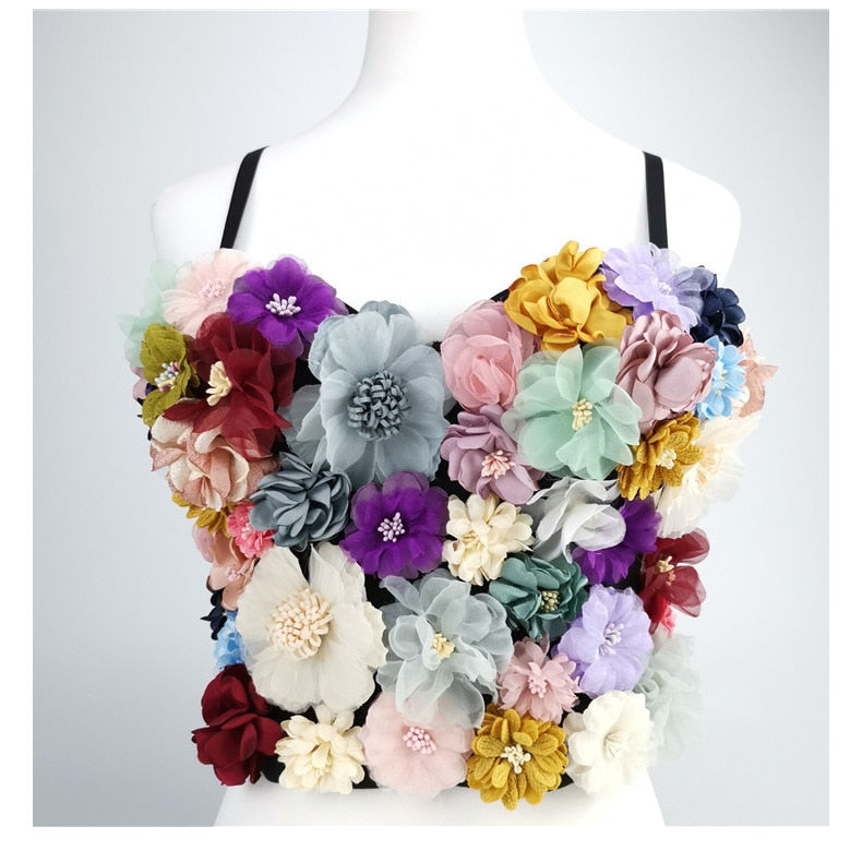 Plus Size Sexy 3d Flowers Crop Top Fashion Sling Corset Top Festival Outfit Rave Club for Women Party Elegant Sweet Bra picture color