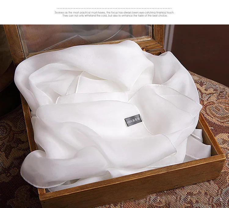 100% silk scarf Women White Solid Color Luxury Brand Pure Real silk Scarf Ladies silk Scarf female Autumn Winter Spring Summer