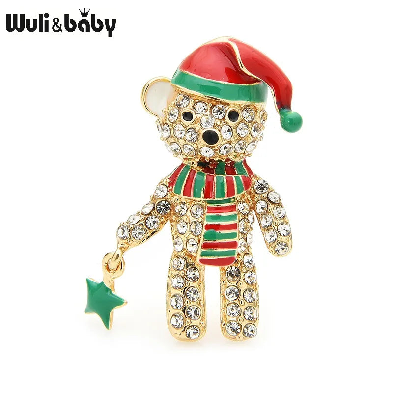 Wuli&baby Full Rhinestone Bear Brooches For Women Enamel Hat Bear Christmas Animal Brooch Pins Gifts Default Title