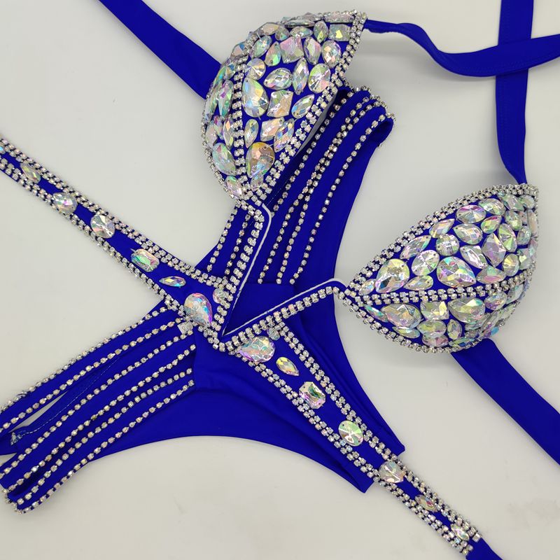Sexy Women Bikin Luxury Rhinestone Split Swimwear Push Up Crystal Diamond Swimsuit Bandage Chain Bathing Suit