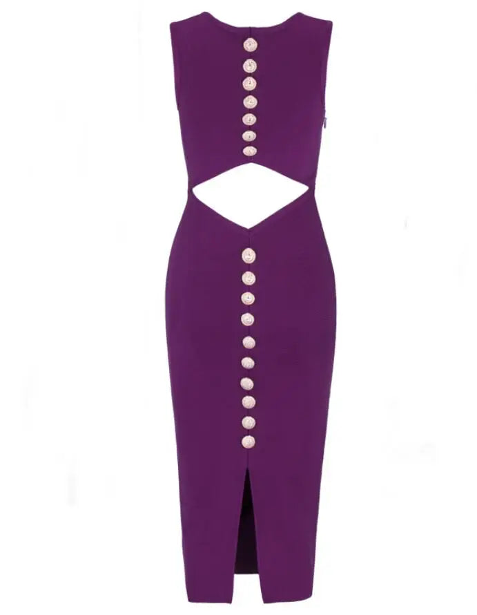 Wholesale Sexy V Neck Cut Out Black Purple Knee Length Women Summer Bandage Dress 2021 Fashion Evening Party Dress Vestido PURPLE