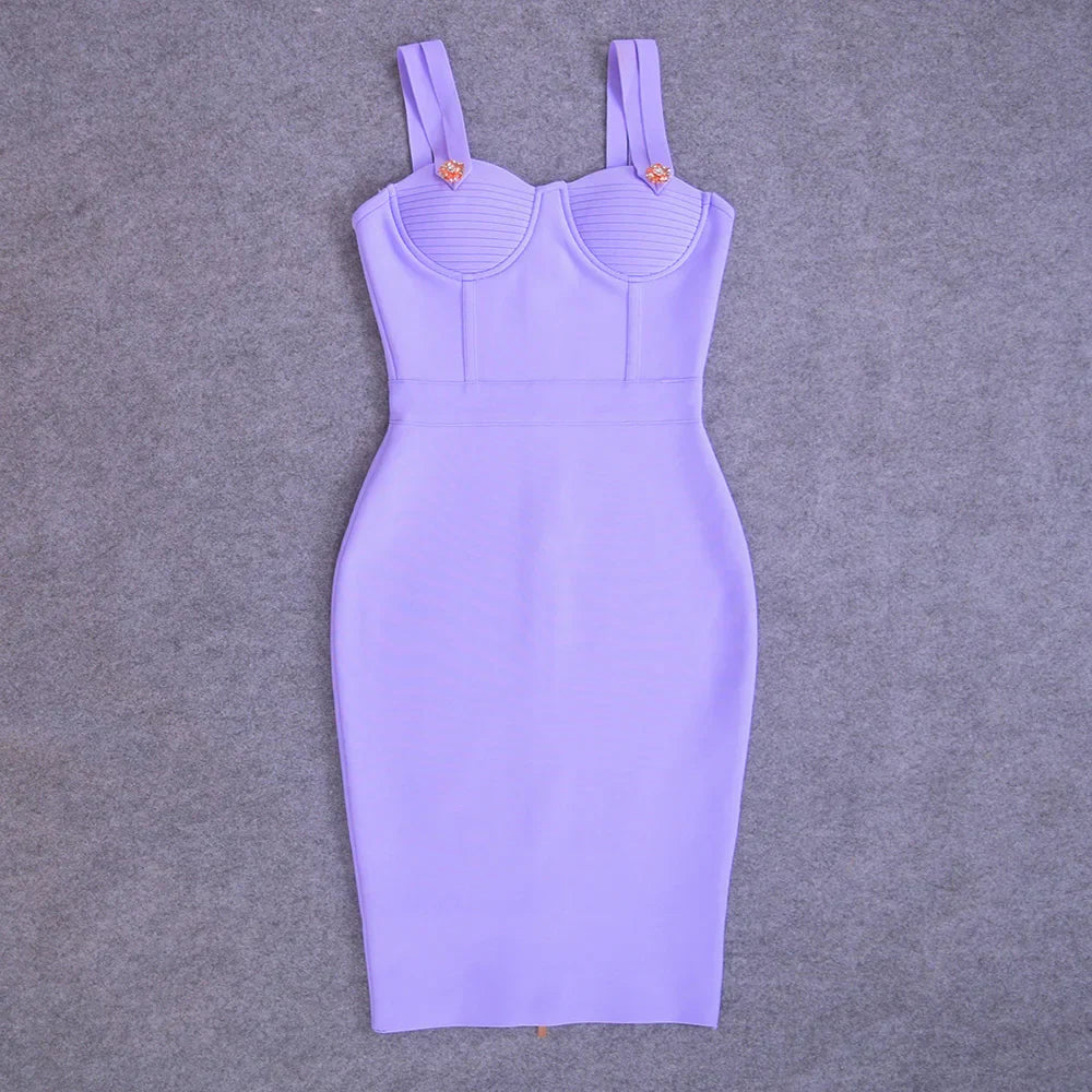 Women Summer Fashion Sexy V Neck Backless Button Red Black White Bodycon Bandage Dress 2022 Designer Evening Party Dress Vestido Lavender