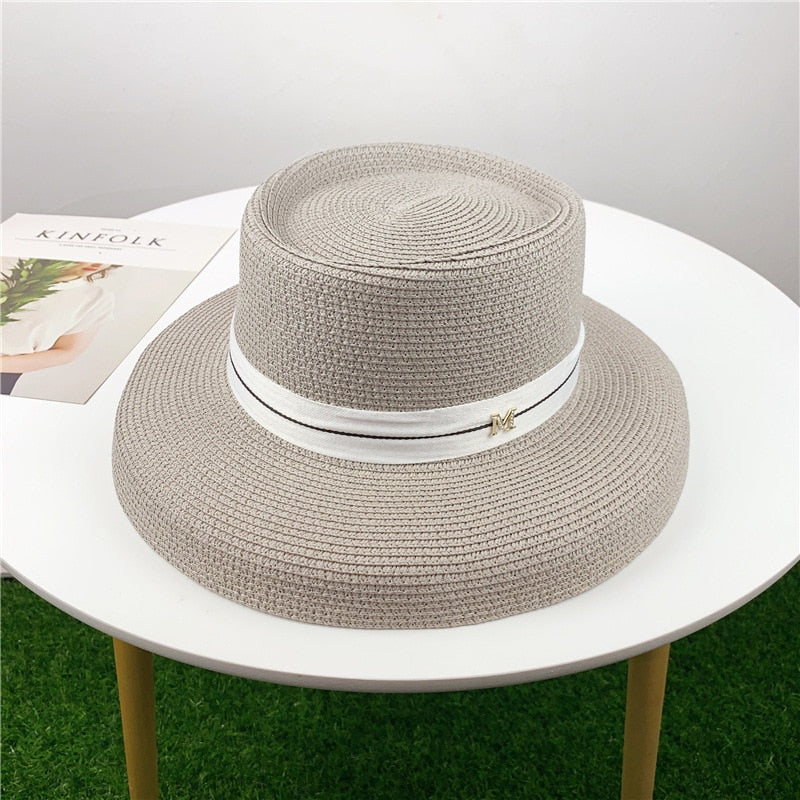 Summer hat new female sun hat folding beach hat big brim travel sunscreen Hepburn wind sun hat travel 13 55-58CM