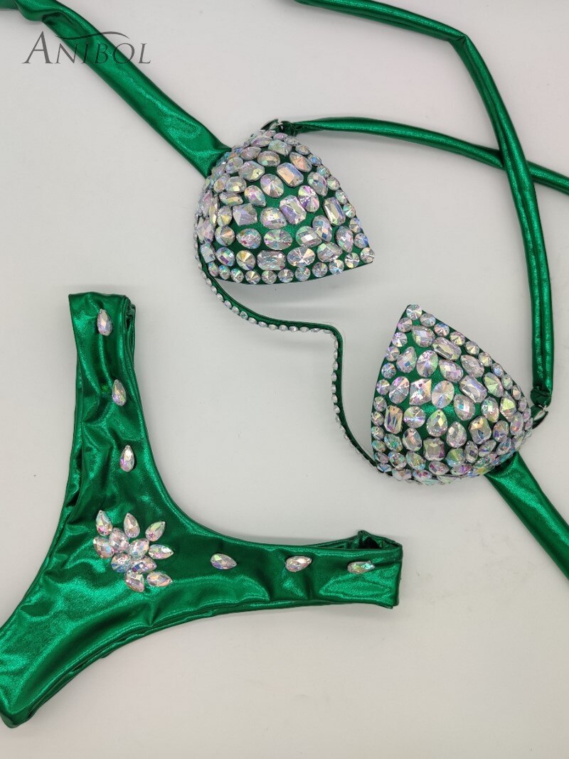 Rhinestone Triangle Bikini Luxury Crystal Diamond Women's Swimsuit Sexy Push Up Gathered Swimwear Biquini