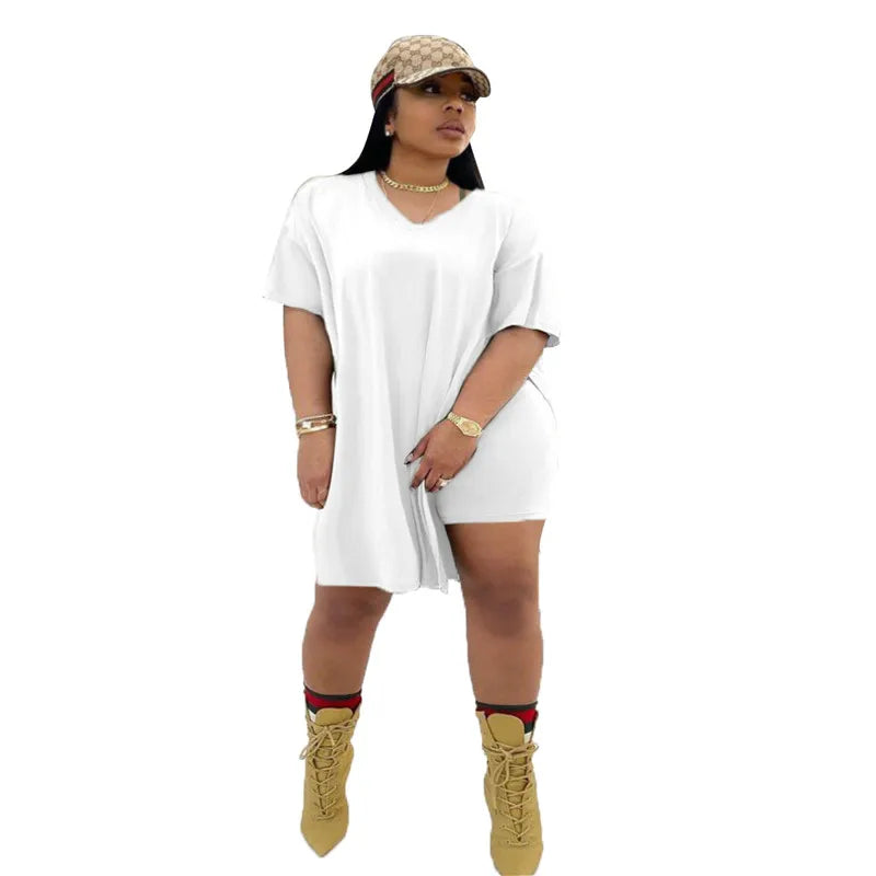 Plus Size Women Clothing Two Piece Set 4xl Summer Wholesale Dropshipping Slip HemTop Shorts Suit Casual Tracksuit Streetwear WHITE