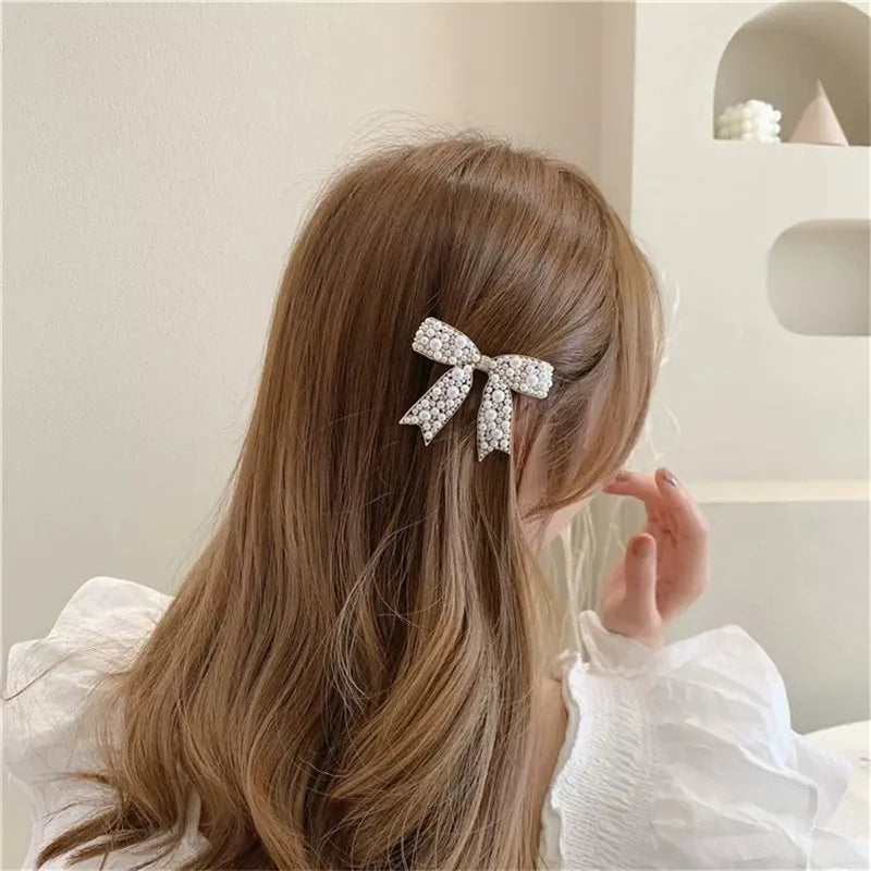 2021 New Korean Sweet Simulated Pearl Bowknot Hairpins Barrettes For Women Fashion Hair Accessories Hair Clips