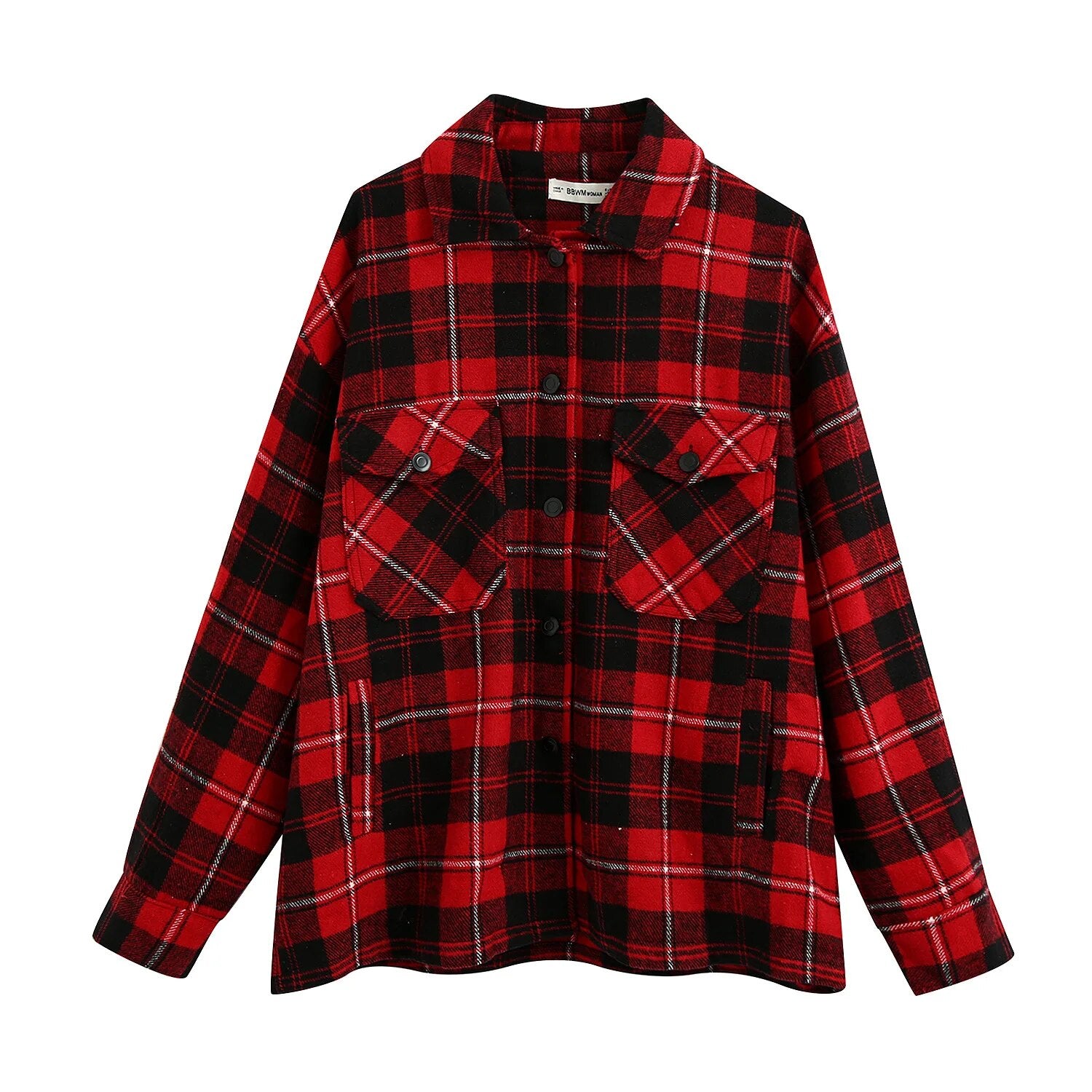 TEELYNN Long Sleeve Overshirt Women Coats 2024 Vintage Green Plaid Autumn Winter Warm Jacket Boho Casual Oversized Outwear Coat Red 1