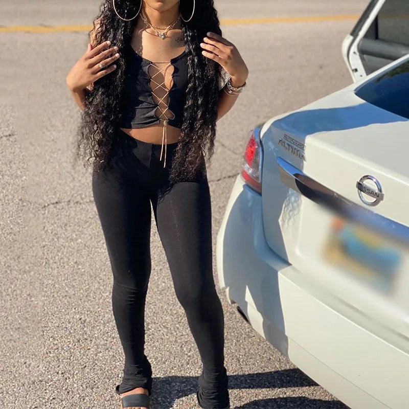 Y2K Pants Streetwear Women Legging Fashion Solid Ruched Stacked High Waist Sweatpants Casual Trousers Pencil Pants Jogging 2023