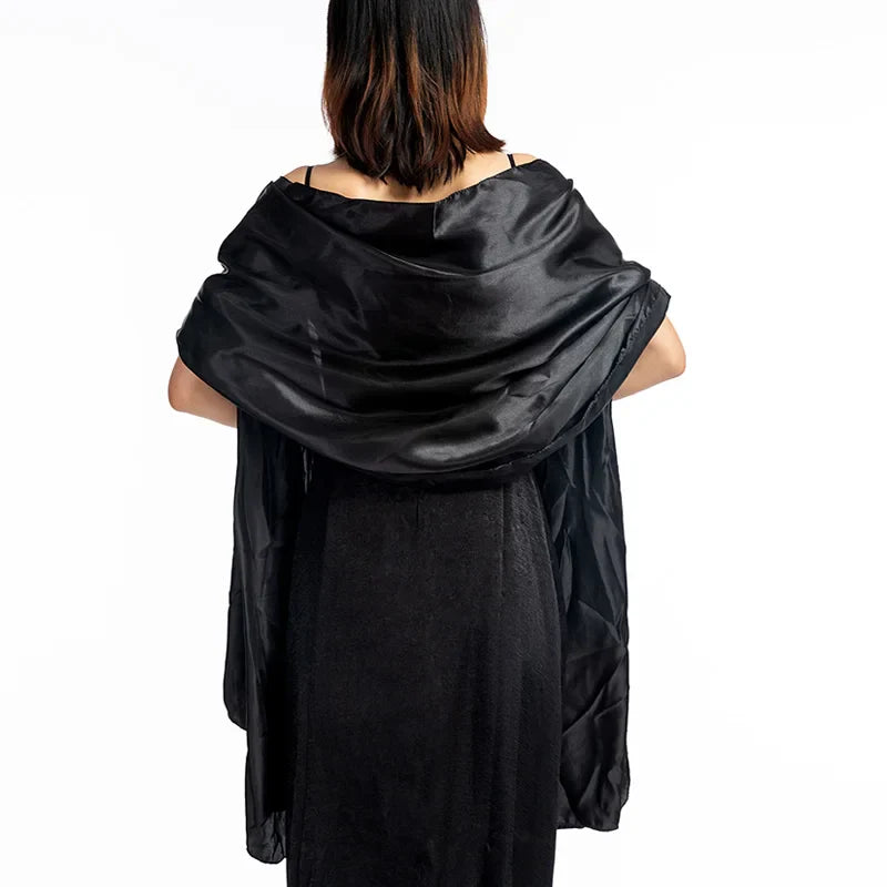 19 Colors Women Evening Wraps Shawls 240*70cm Satin Long Formal Wedding Party Ladies Bolero 2 Size Can Choose black