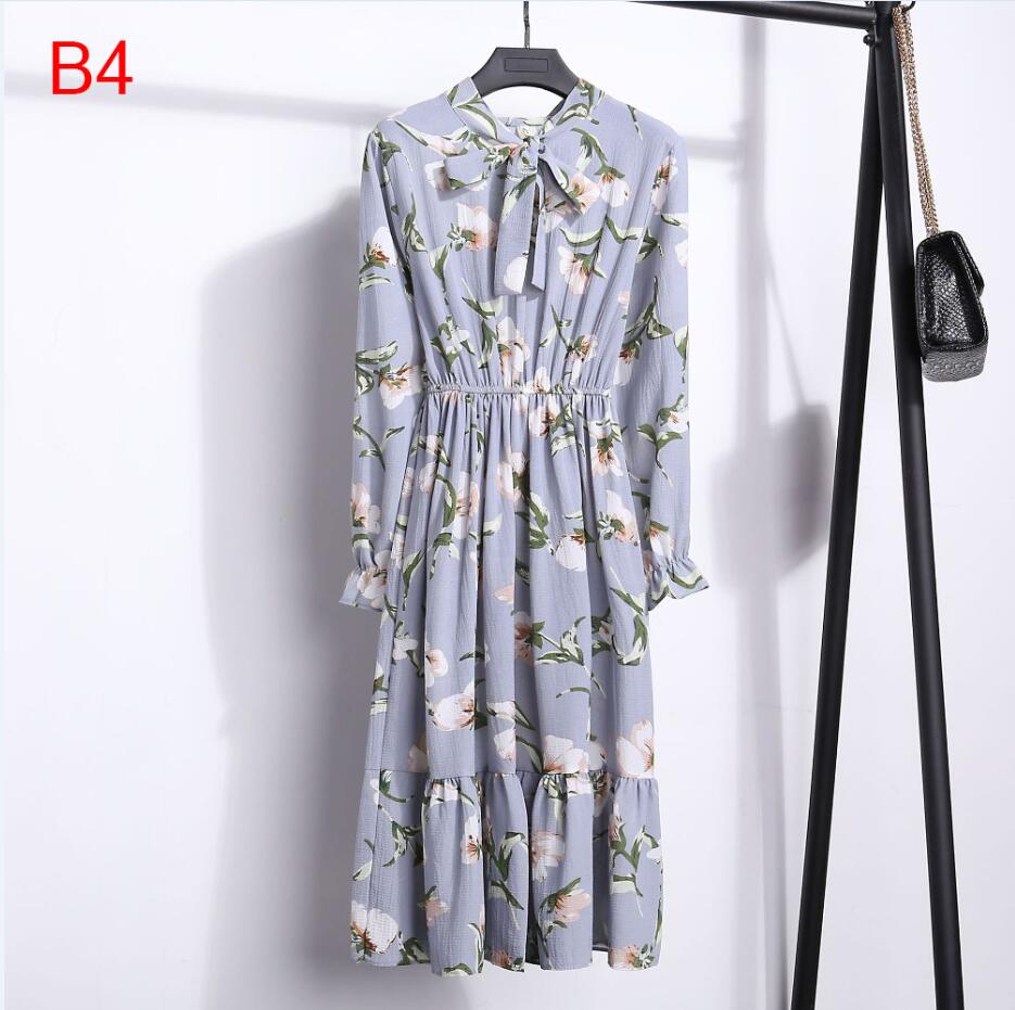 Plus Size Women's Clothing Long Sleeve Chiffon Shirt Dresses For Women Red Bow Floral Club Party Autumn Winter платье Woman
