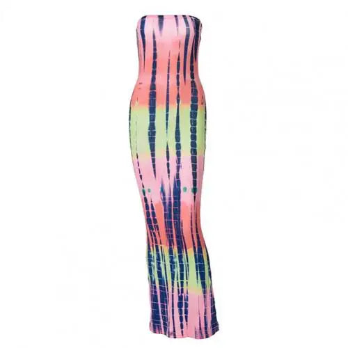 Multicolor Tie Dyeing Print Striped Dress 2021 Summer Sexy Women Long Sleeve Deep V-neck Fall Autumn Bodycon Long Maxi Dress Multicolor