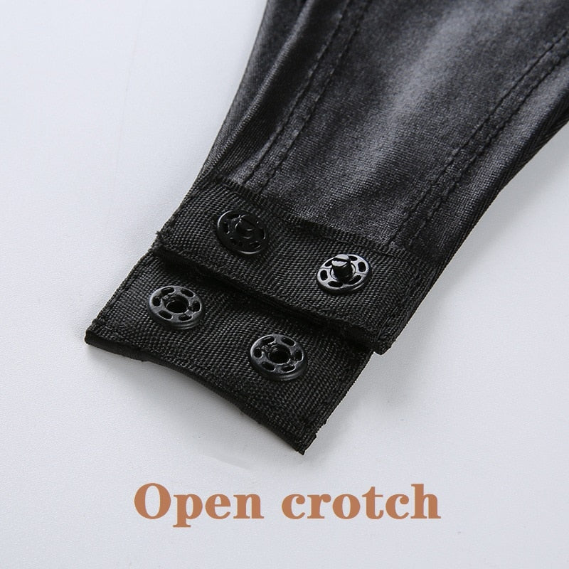 セクシーな以下オープンクロッチパテントレザー女性のためのエロホットポルノクロッチレスボディスーツレディース整形ラテックスランジェリーセット Sexi