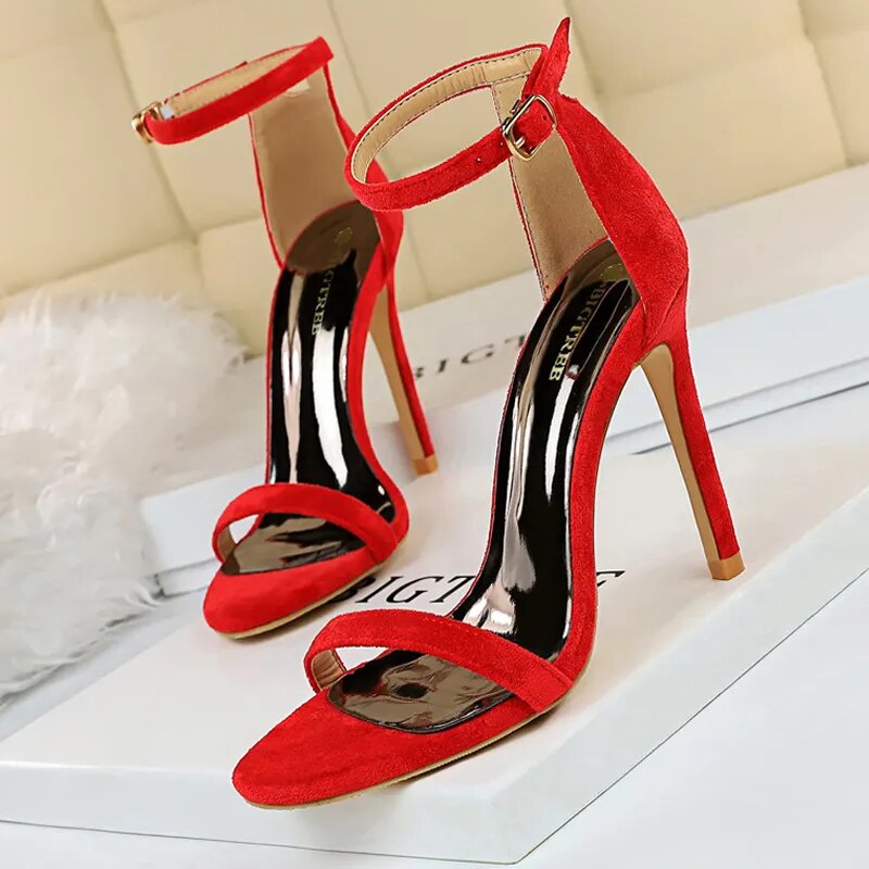 Shoes Summer Women Sandals Suede Hollow High Heels Stiletto Fashion Sandles Women Heels Ladies Shoes Women's Sandals Suedered10cm