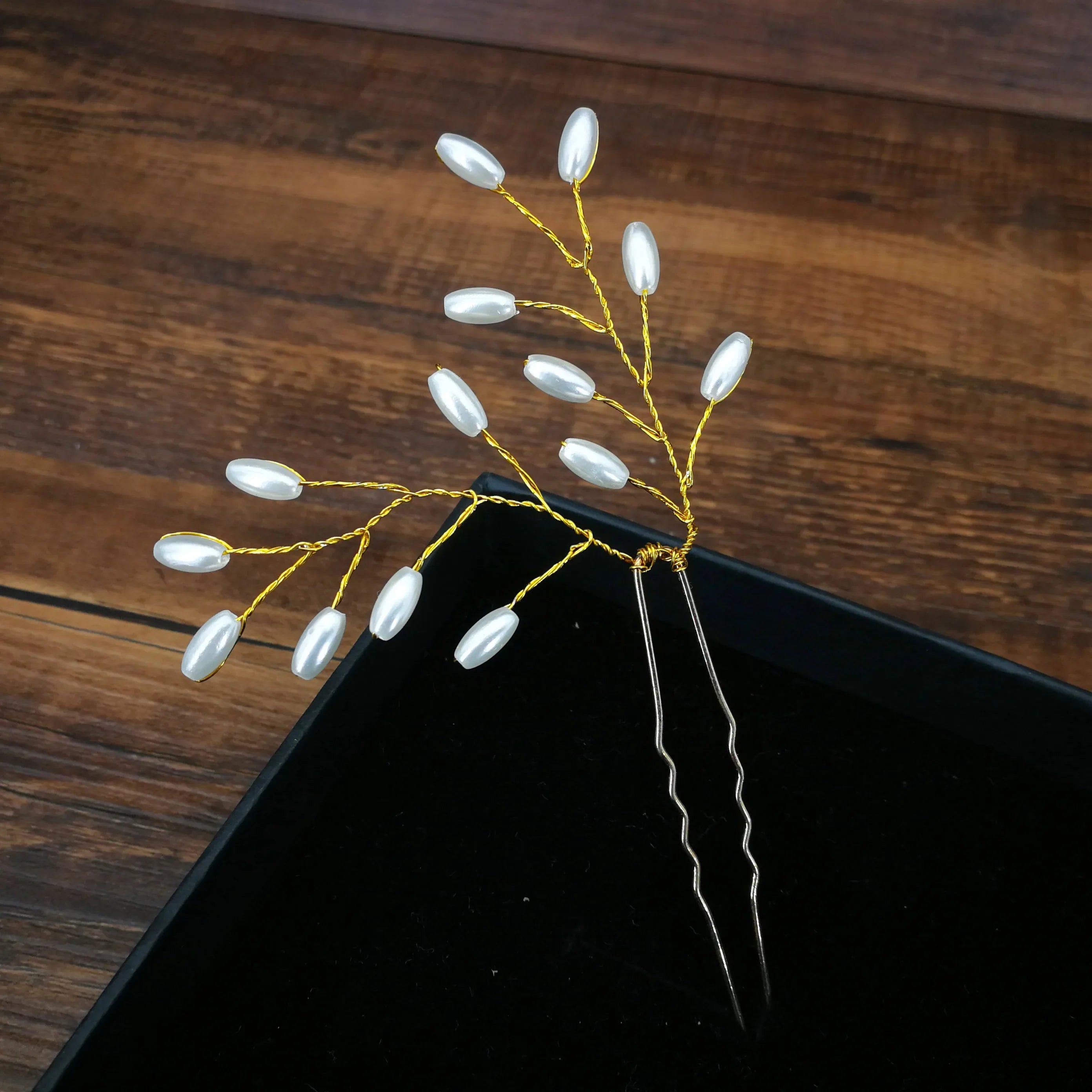 Women U-shaped Pin Metal Barrette Clip Hairpins Simulated Pearl Bridal Tiara Hair Accessories Wedding Hairstyle Design Tools Gold 1pc