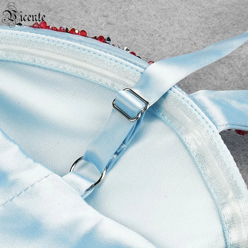 Sling Dress Sexy Starfish Pattern Diamond Design Split Fork Sleeveless Square Neck Strap Satin Grace Dinner Party Long Dress