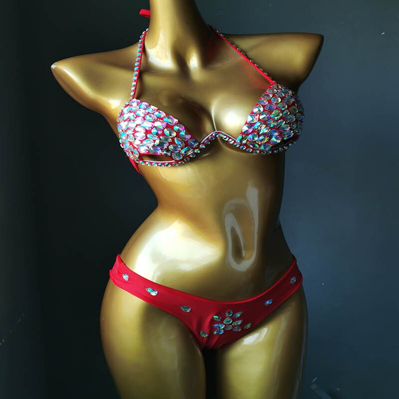 Push Up strass Bikini luxe cristal diamant femmes maillots de bain évider maillot de bain manuel haut de gamme personnalisé maillot de bain