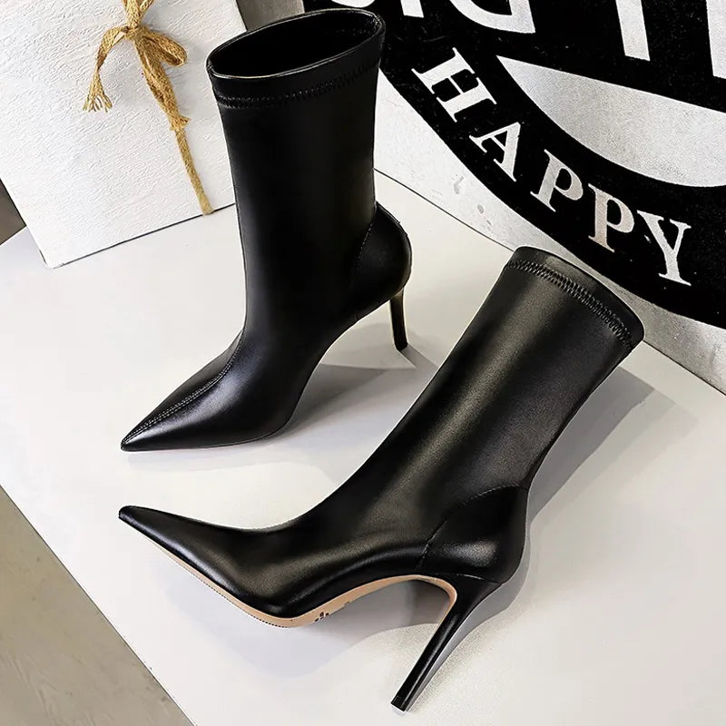 Shoes Leather Boots Women Ankle Boots Autumn Winter Boots Women High Heels Short Boots Ladies Booties Chaussures Femme