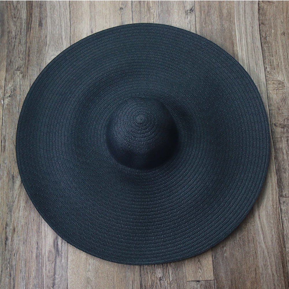 Women Beach Accessories Sombrero Big Size Hat Female Large Wide Brim Straw Sun Hats Oversized Anti UV 50 Summer Hat Wholesale black