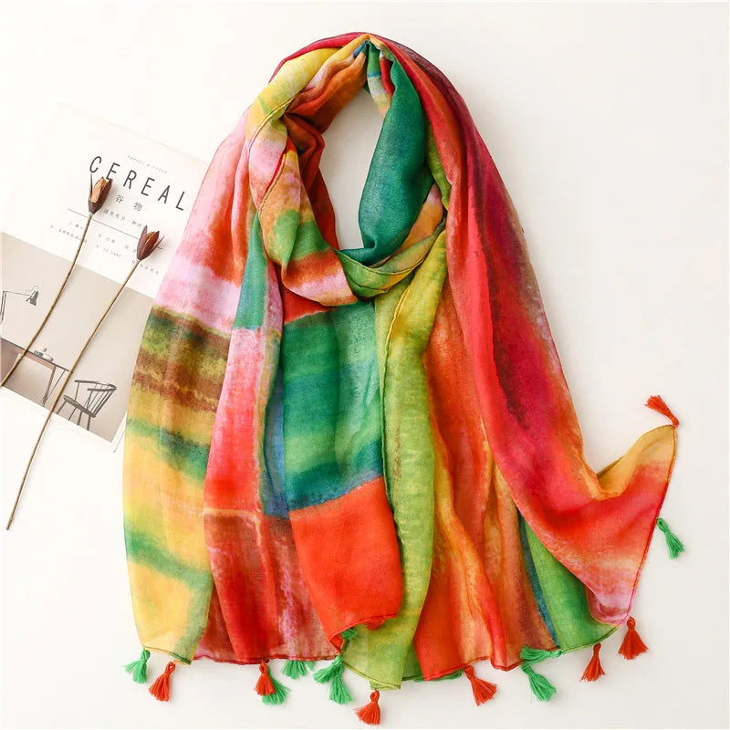 2023 Fashion Paisley Abstract Floral Tassel Viscose Shawl Scarf Lady Wrap Thin Pashmina Stole Muslim Hijab 180*90Cm