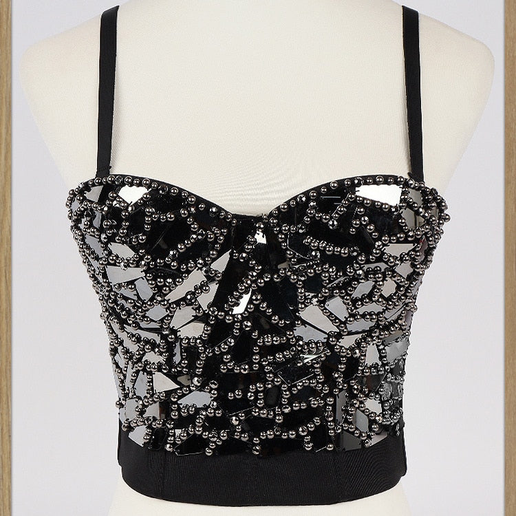 Sexy Beaded Diamond Sequins Women Camis Cropped Top Night Club Party Corset Crop Top To Wear Out Push Up Bustier Bra DB905 DB905 black