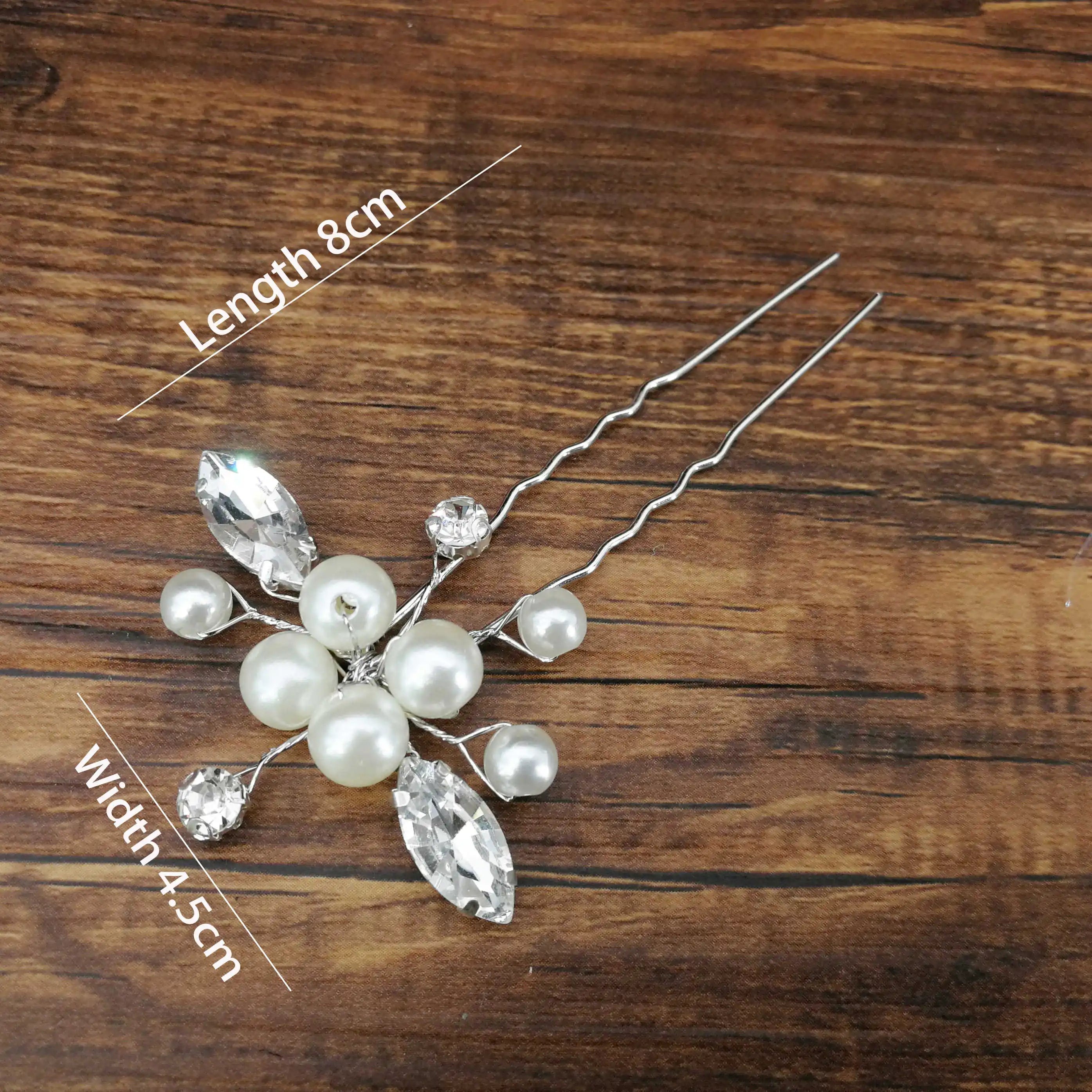 Women U-shaped Pin Metal Barrette Clip Hairpins Simulated Pearl Bridal Tiara Hair Accessories Wedding Hairstyle Design Tools Silver crystal 1pc