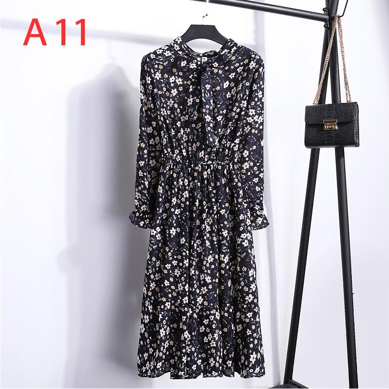 Plus Size Women's Clothing Long Sleeve Chiffon Shirt Dresses For Women Red Bow Floral Club Party Autumn Winter платье Woman A11