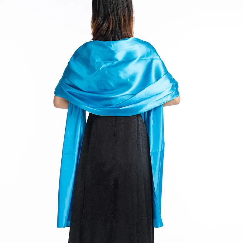 19 Colors Women Evening Wraps Shawls 240*70cm Satin Long Formal Wedding Party Ladies Bolero 2 Size Can Choose lakeblue
