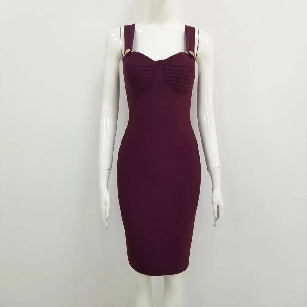 Women Summer Fashion Sexy V Neck Backless Button Red Black White Bodycon Bandage Dress 2022 Designer Evening Party Dress Vestido Burgundy