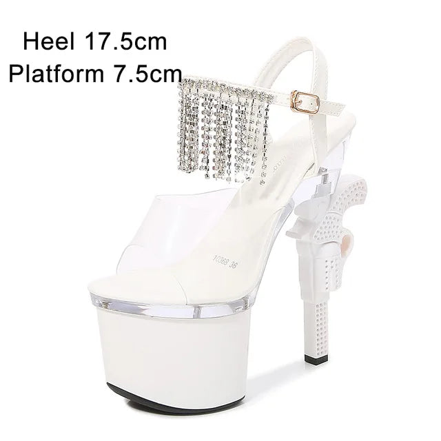 Fashion Super High Heels 17cm Women Shoes Platform Sandals Pistol Heel Red Wedding Shoes Female Model Show Sandal white