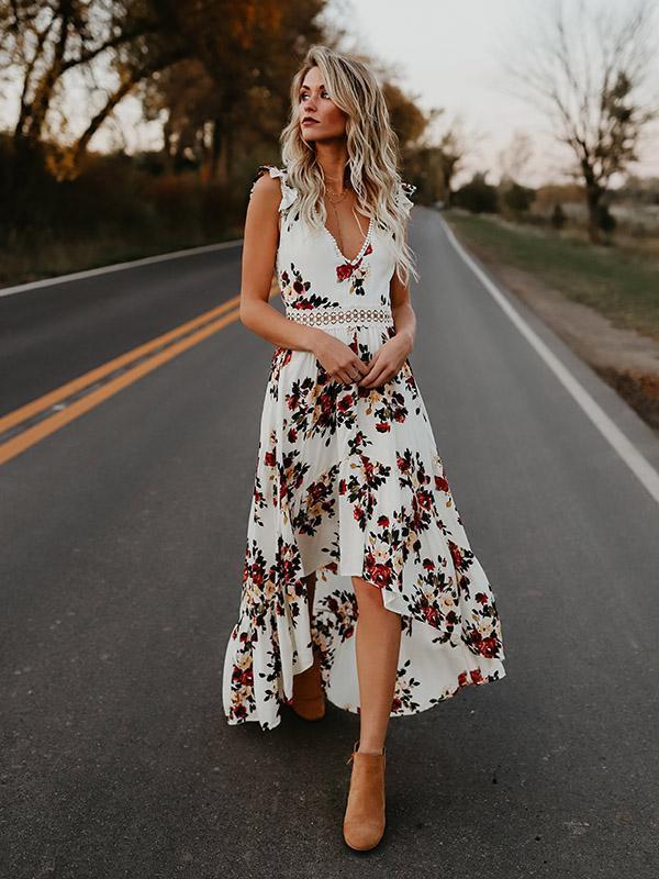 Summer Floral Boho Women Elegant Vintage Long Maxi Dress Sexy Backless Party Beach Dress Sundress