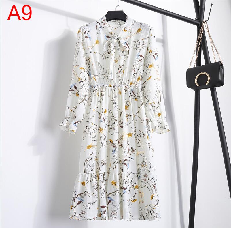 Robe chemise en mousseline de soie, grande taille, vêtements pour femmes, manches longues, nœud rouge, Floral, soirée en Club, automne hiver