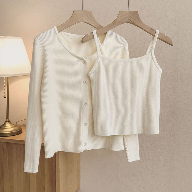 Stripped Knitted Cardigan Two 2 Piece Set Women Korean Spring Autumn Woman Outfits Cardigans Womens Tops And Blouses Sets