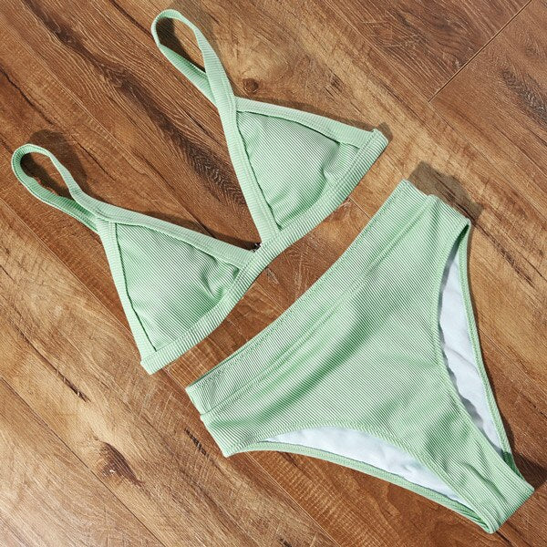 RUUHEE 2024 Bikini Swimwear Swimsuit Women Solid Bathing Suit Green Neno Bikini Set With Pad Female High Waist Beachwear Biquini B4208LG