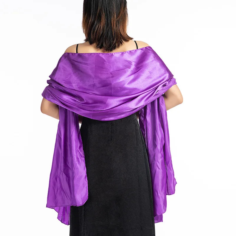 19 Colors Women Evening Wraps Shawls 240*70cm Satin Long Formal Wedding Party Ladies Bolero 2 Size Can Choose purple