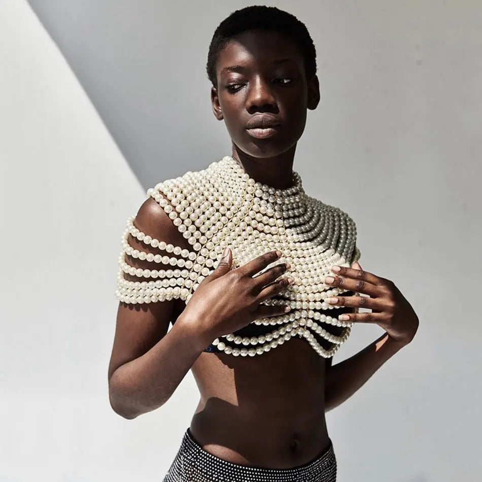 UpAvonu Shawl Top Women 2025 New Fashion Women Round Neck Cloak Sleeve Pearl Shawl Top Women Elegant Shawl Top Women WHITE One Size