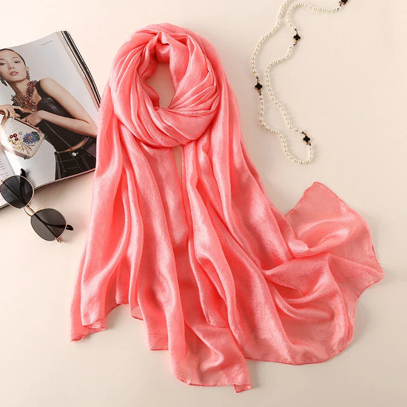 2023 Silk Scarves Women Luxury Brand Hijab Scarf Solid Foulard Femme Shawls Wraps Silk Bandana Head Scarf Hijab Beach Poncho Silk one 4