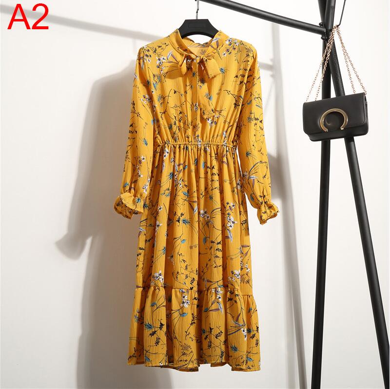 Robe chemise en mousseline de soie, grande taille, vêtements pour femmes, manches longues, nœud rouge, Floral, soirée en Club, automne hiver