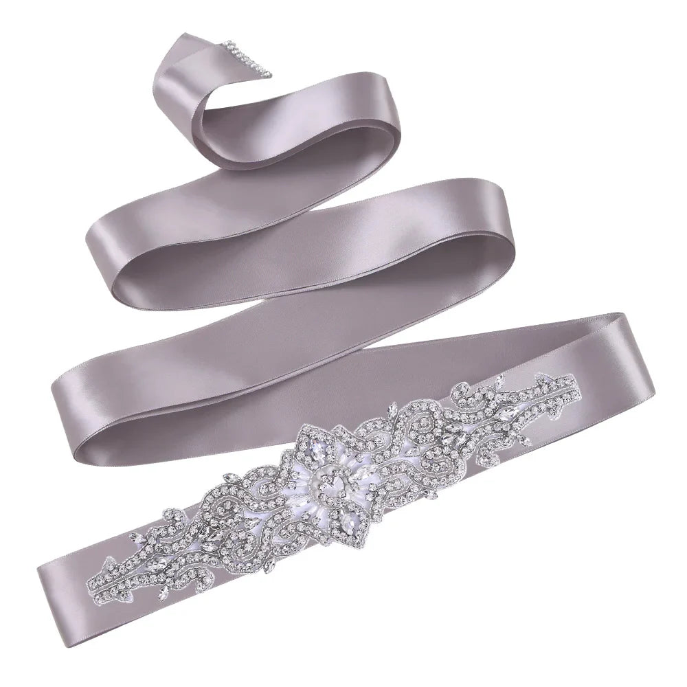 TOPQUEEN S26 Luxury Rhinestones Wedding Dresses Belt Women Crystal Applique Decoration Sparkly for Bride Waistband Bridal Sash Dark Gray ribbon