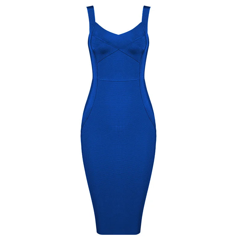 Women Sleeveless Rayon Bandage Dress Celebrity Elegant Green Purple Pink Bodycon Cocktail Party Dress Vestidos Blue