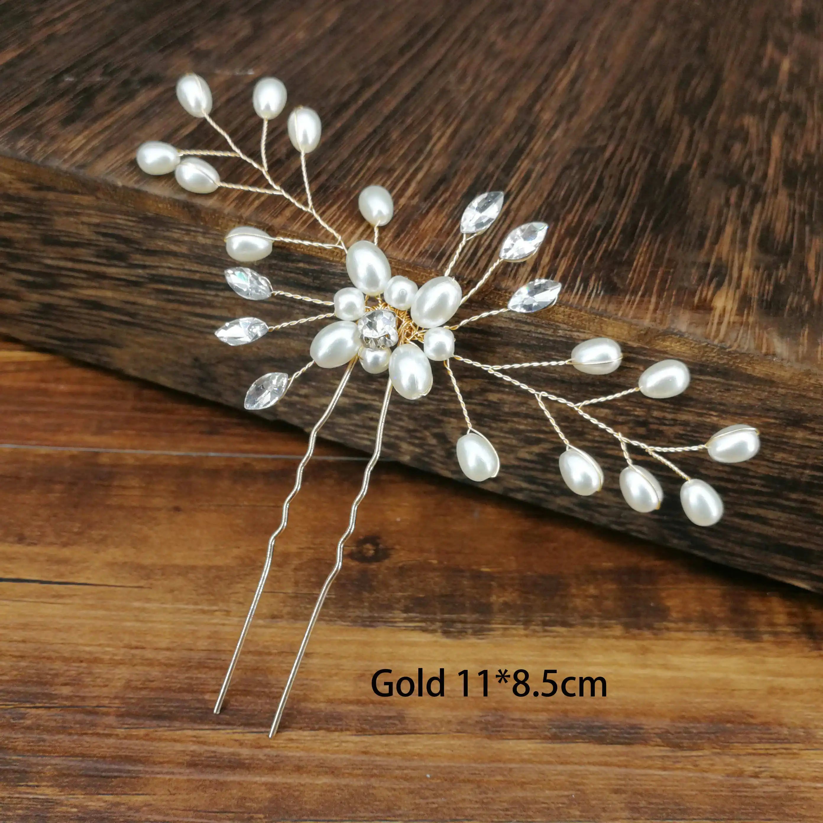 Women U-shaped Pin Metal Barrette Clip Hairpins Simulated Pearl Bridal Tiara Hair Accessories Wedding Hairstyle Design Tools Gold flower 1pc