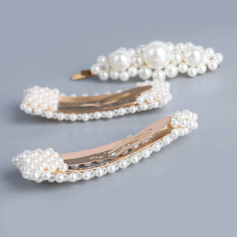 5Pcs/Set Fashion Pearl Hair Clip Snap Button Hair Pins for Women Sweet Pearl Hairpin Hair Clips Jewelry Lady Barrette Stick