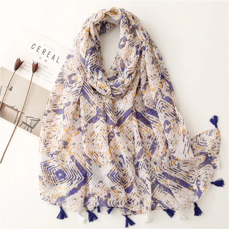 2023 Fashion Paisley Abstract Floral Tassel Viscose Shawl Scarf Lady Wrap Thin Pashmina Stole Muslim Hijab 180*90Cm 59