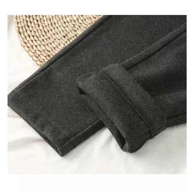 Woolen Pants Women's Harem Pencil Pants Autumn Winter High Waisted Casual Suit Pants Office Lady Women Trousers black