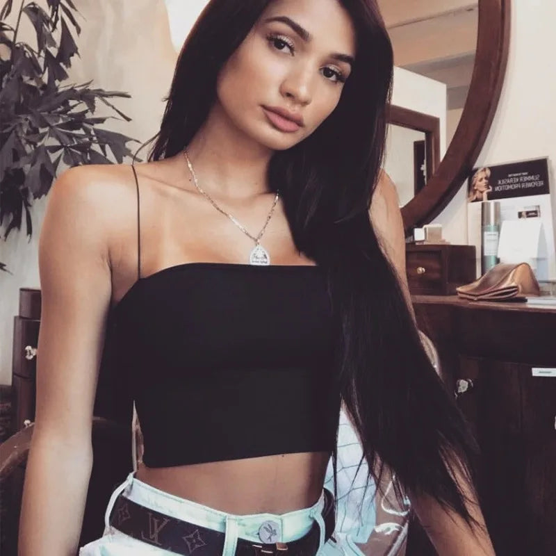 New Fashion Women Spaghetti Strap Crop Top Sexy Bodycon Sleeveless Cami Tube Top Basic Plain Camisole