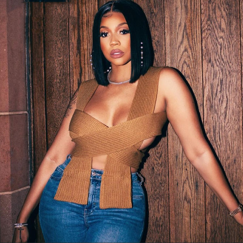 Sleeveless Knitted Crop Sweater Sexy Autumn Summer Fashion Vest Black Casual White Jumper Top Female Pullover fall women