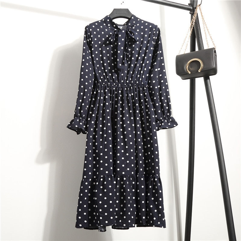 Robe chemise en mousseline de soie, grande taille, vêtements pour femmes, manches longues, nœud rouge, Floral, soirée en Club, automne hiver