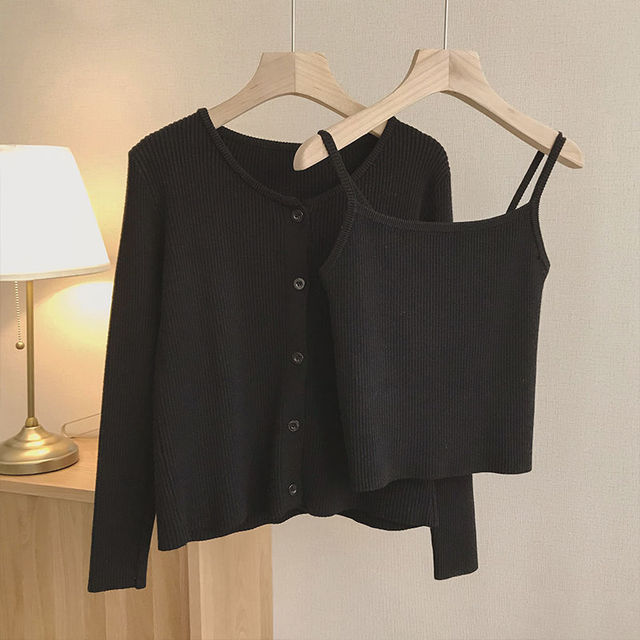 Stripped Knitted Cardigan Two 2 Piece Set Women Korean Spring Autumn Woman Outfits Cardigans Womens Tops And Blouses Sets